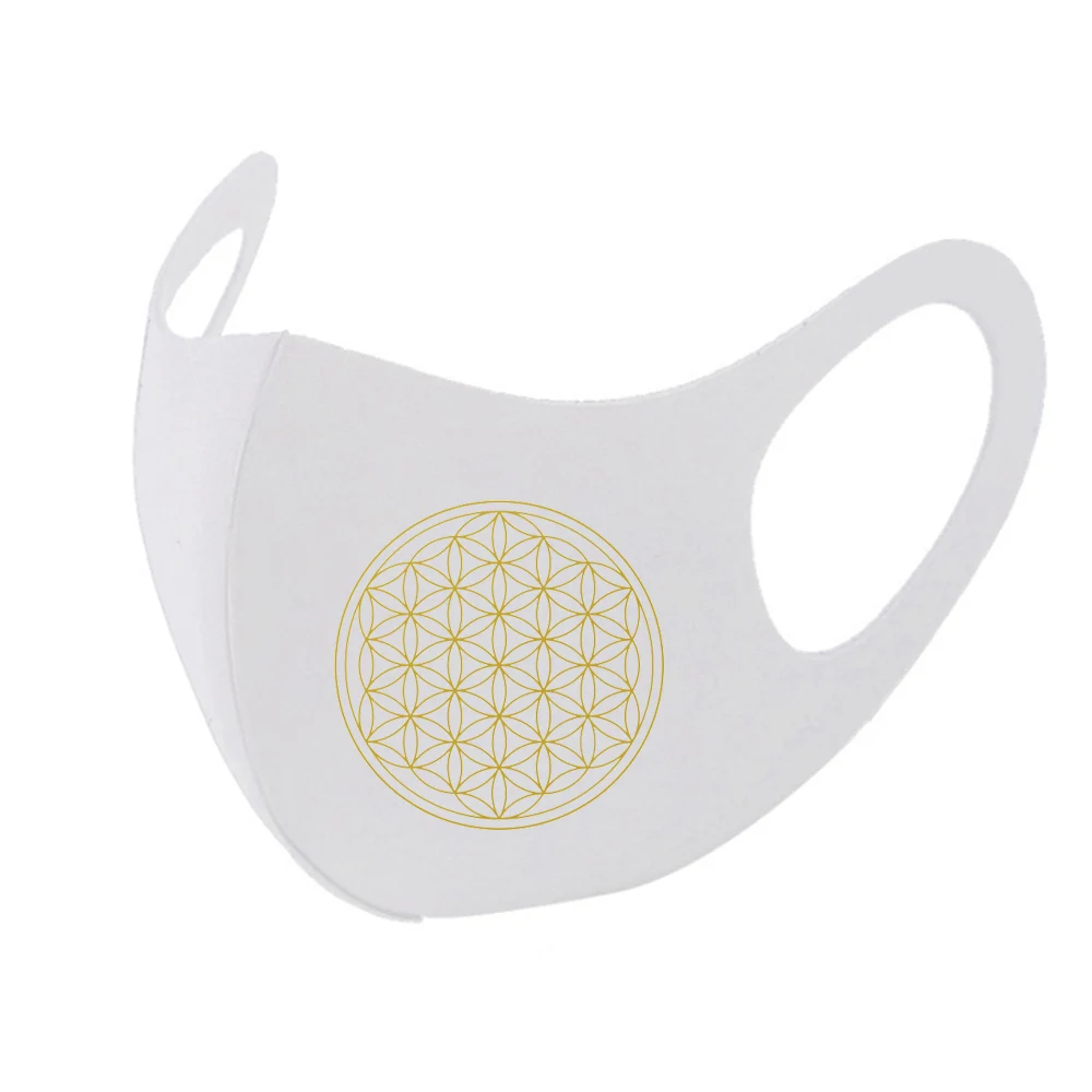 Custom White Color Face Mask - Sacred Geometry - GOLD - Flower of Life Mask Personalized Photo Reusable & Washable Face Masks