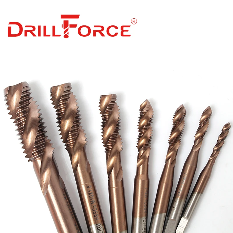 Drillforce cobalto parafuso rosca torneira brocas, Flauta Espiral, Metric M2-M30 torneiras de máquina, aço inoxidável, HSSCO, M35