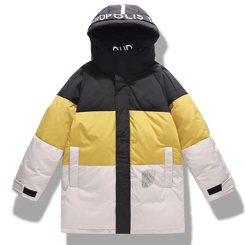 

Winter Down Jacket Men Patchwork Jacket Fashion Thick Warm Parkas White Duck Down Coats Hooded Casual 2021 Men's Down Jackets