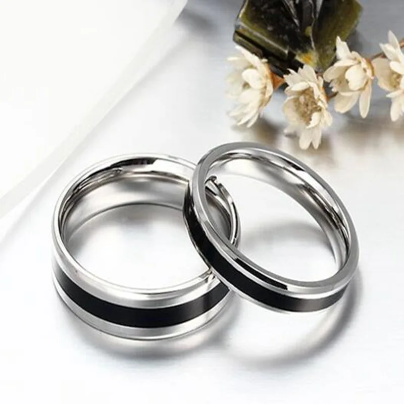 Stainless Steel Rings Classic Alliance Wedding Rings for Women Men Black & silver colour Color Rings Couple Jewelry Promise Band