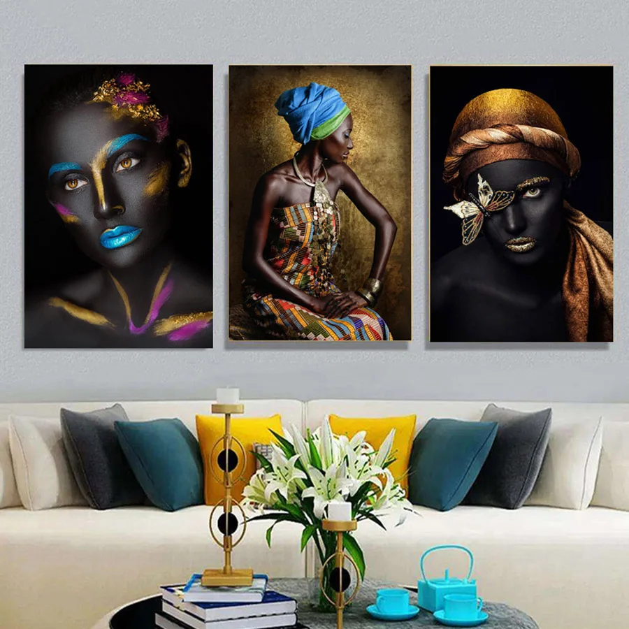 3pcs Black Gold African Woman 5D DIY Diamond Painting Embroidery Full Square Round Diamond Cross Stitch Rhinestone Painting Home