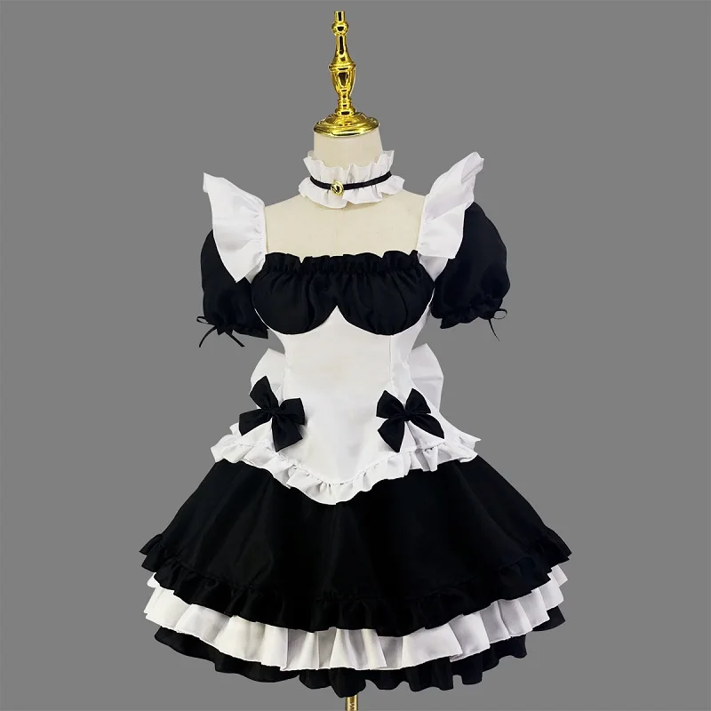 Nero bianco cioccolato cameriera costumi francese Bowknot cameriera gonna ragazze donna Amine Costume Cosplay cameriera costumi del partito S-5XL