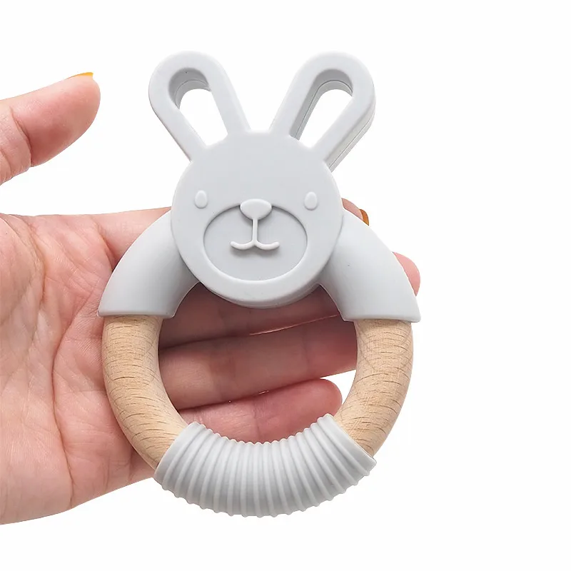 Chenkai 10PCS Rabbit Banana Silicone Wooden Teether Baby Teether For DIY Baby Nursing Chewing Teether Chain Pendant Necklace Toy