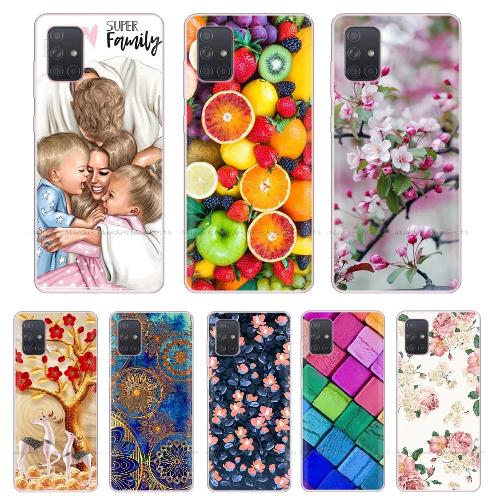 For Samsung Galaxy A51 Case Silicon Clear Back Cover Phone Case for Samsung A51 A515 A71 Soft Case 6.5 inch Cat Flower Mask Capa