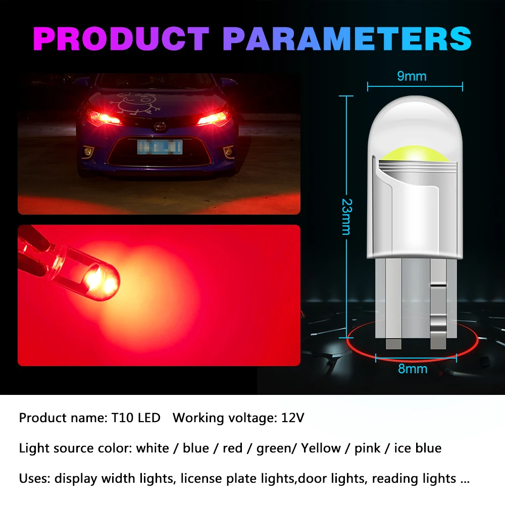 10PCS W5W LED T10 Car Light COB Glass Housing Auto Automobiles Wedge License Plate Lamp Interior Dome Reading Light t10 DRL Bulb image 5