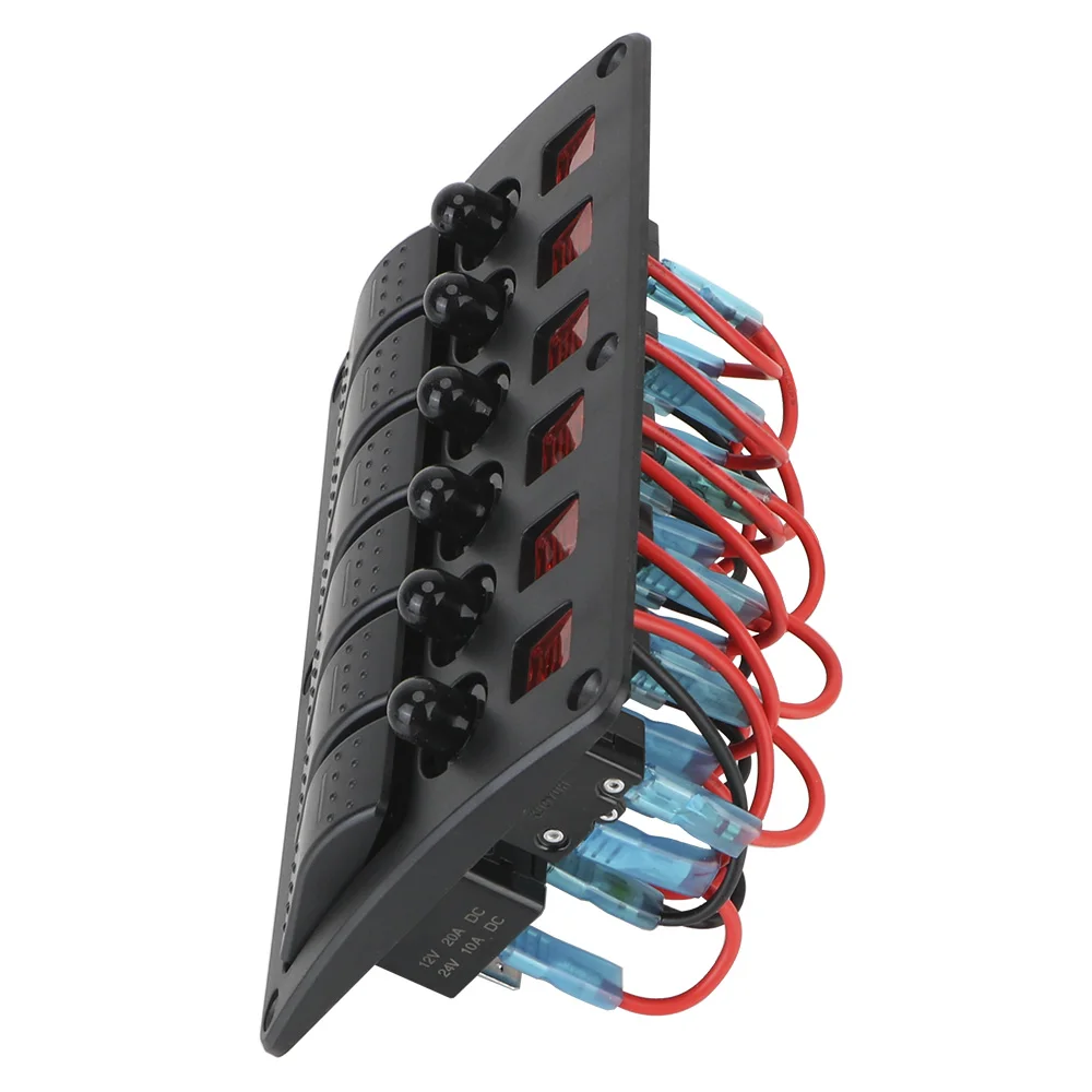 24 V 12 V 6 Gang Licht Kippschalter Panel Tasten Circuit Control Mit Sicherung LED Anzeige Auto Zubehör für Boot Lkw Anhänger – Detail 18