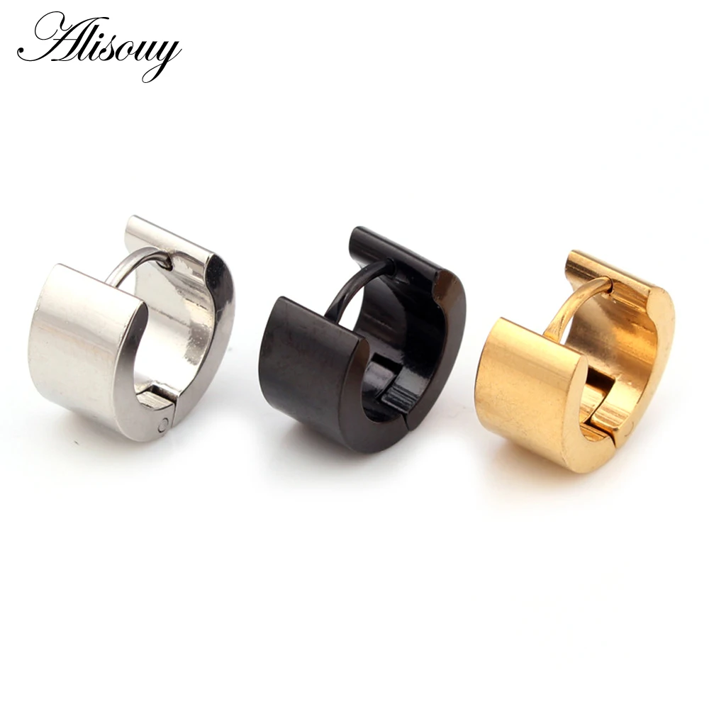 Alisouy 316L Stainless Steel Ear Hoop Earrings Fashion Women Men\'s 7mm Wide Punk Style Small Earrings Jewelry