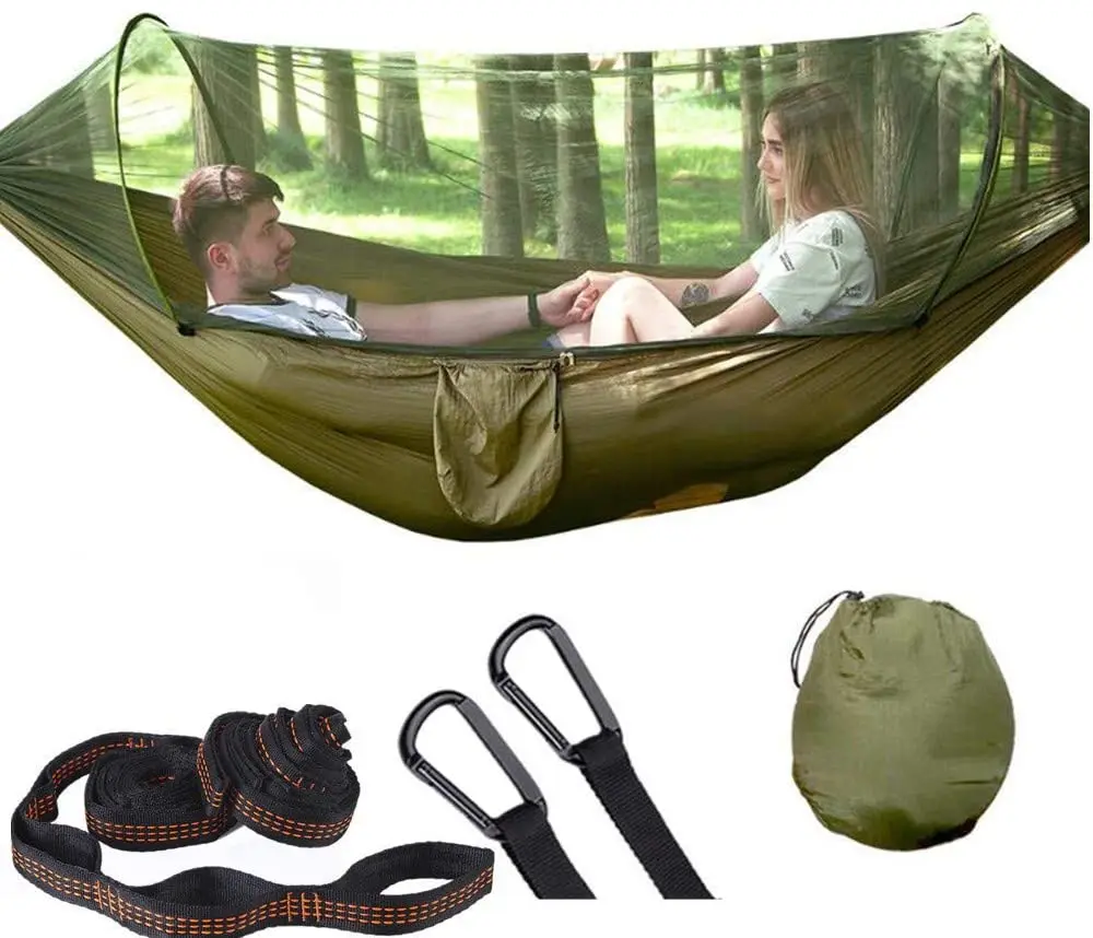 Camping Hammock with Mosquito Net Pop-Up Light Portable Outdoor Parachute Hammocks Swing Sleeping Hammock Camping Stuff