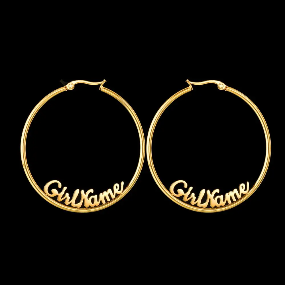 Personalized Name Stainless Steel Hoop Earrings Custom Letters Numbers Nameplate Earrings for Women Girl Birthday Jewelry Gifts