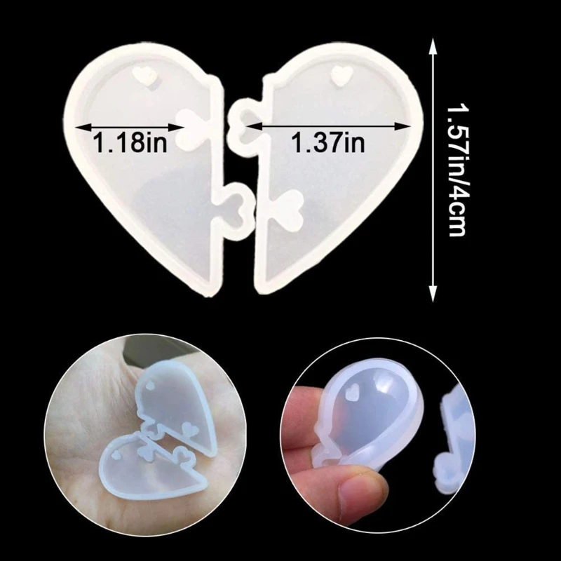 10 Pieces Couple Keychains Heart Shape Silicone Mold for DIY Keychain or Jewelry Earring Necklace Pendant Handmade Craft