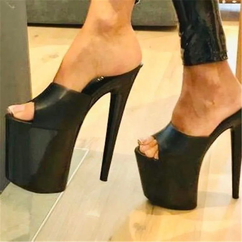 8 inches high heel sandal shoes sexy stripper high slide 20 cm high heels black platform shoes in women