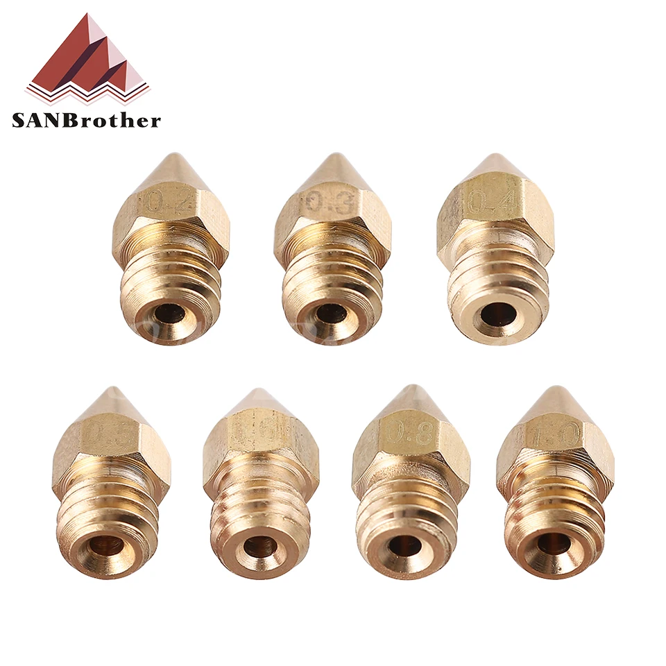 5Pcs 3D Printer Brass Copper Nozzle Mixed Sizes 0.2/0.3/0.4/0.5 Extruder Print Head For 1.75MM MK8 Makerbot