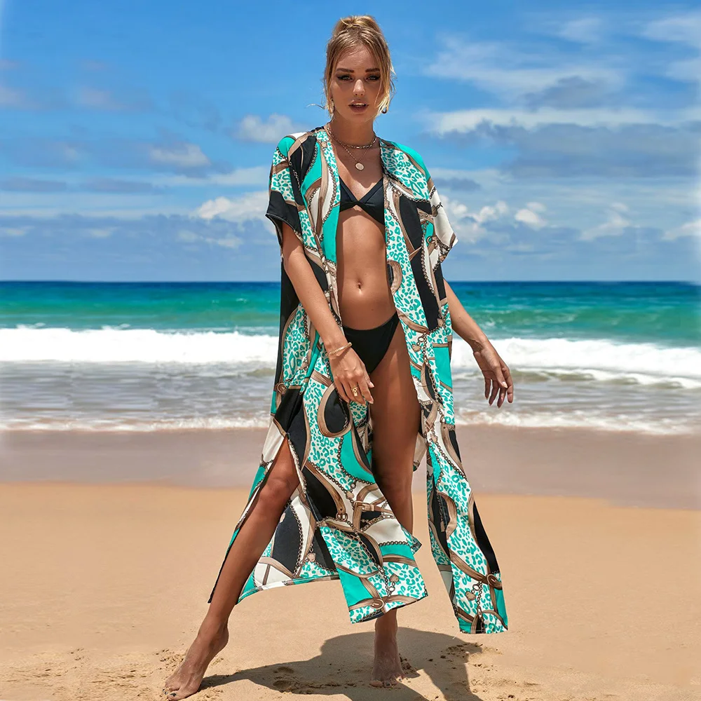 2023พิมพ์ Sarong Beach ปกคลุม Saida De Praia Beachwear Bath Outlet บิกินี่ Pareo ผู้หญิงชุดว่ายน้ำ Kimono Cardigan