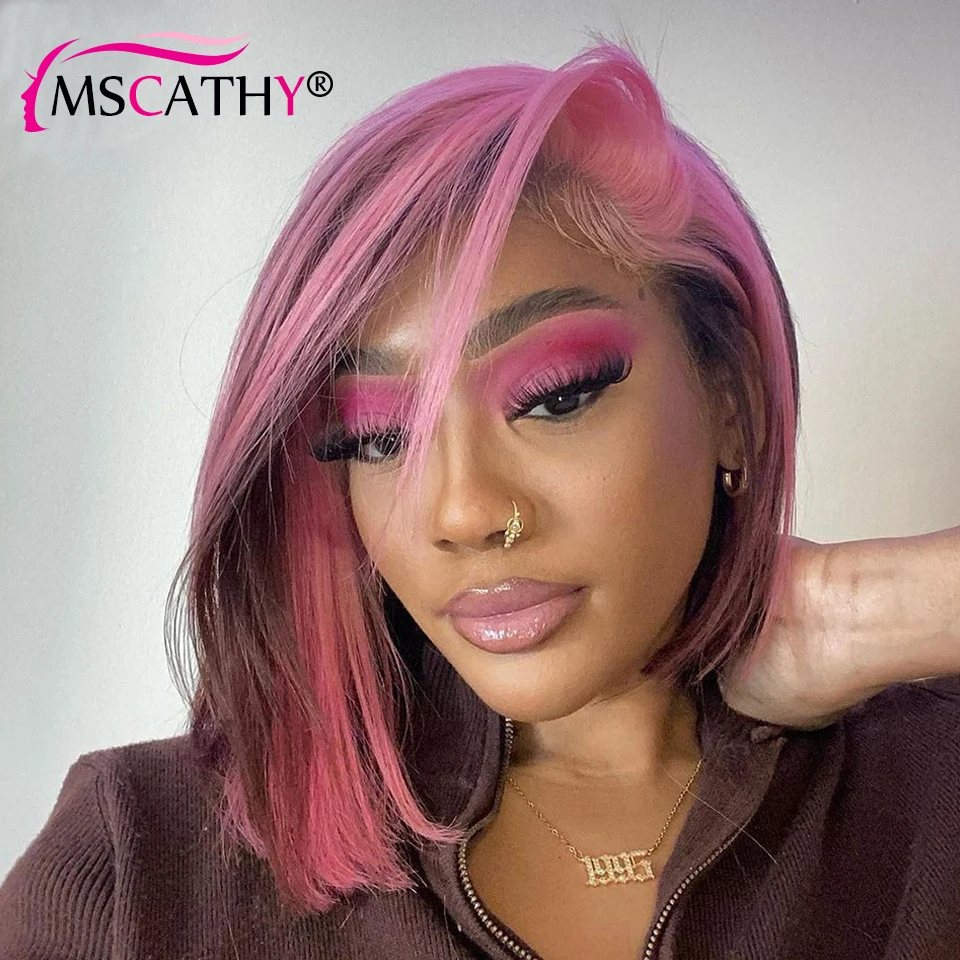 Bob Wig Lace Front Human Hair Wigs Pink Purpel 613# Blonde Highlight Colored Straight HD Lace Frontal Wigs For Women Human Hair