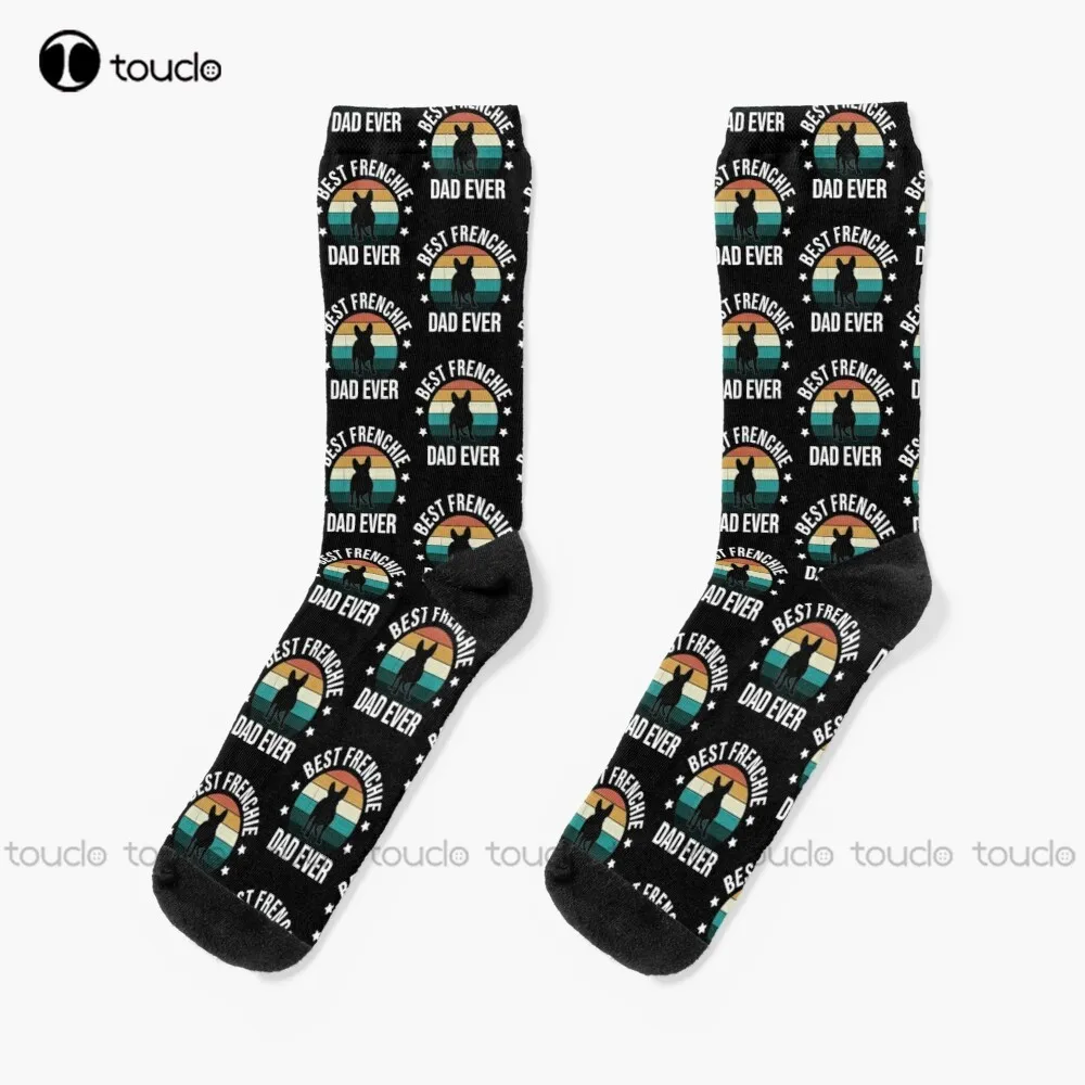 Best Frenchie Dad Ever - Great French Bulldog Owner Gift Idea Socks Navy Soccer Socks Christmas Gift Custom 360° Digital Print