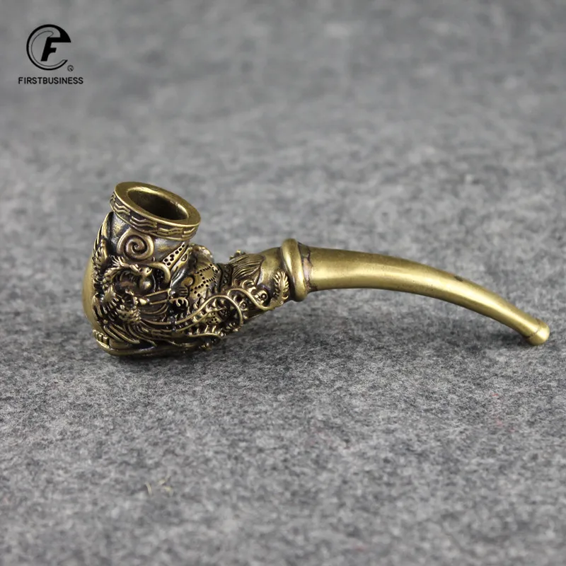 Pure Copper Smoke Tipsy Dragon Phoenix Cigarette Holder Fillter Tobacco Pipe Handmade Desk Decoration Home Decor Accessories