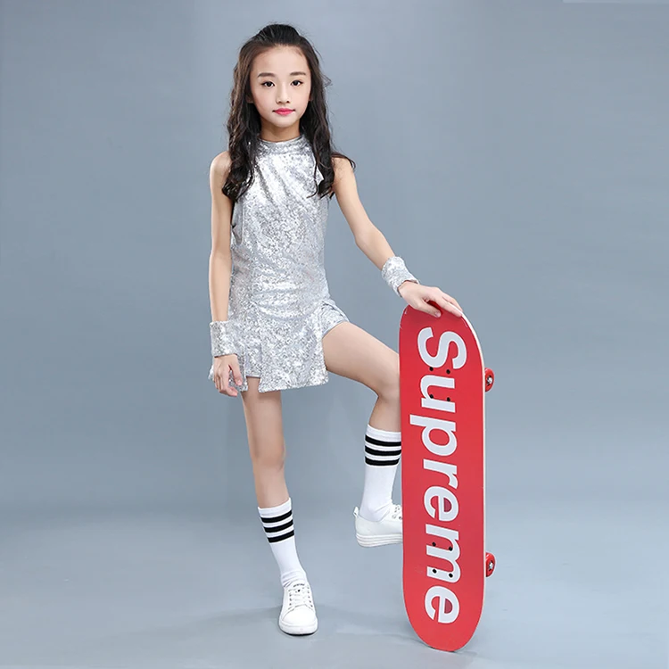 Sexy Girls Sequins Cultivate One\'s Morality Jazz Dance Costumes New Modern Hip Hop Dance Wear Children Cheerleaders clothing