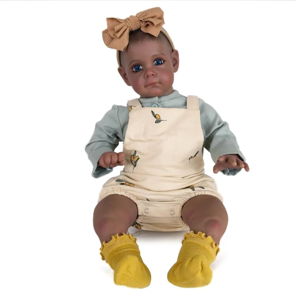 

60CM Bebe Reborn Dolls Maggi in African American Skin Toddler Baby Girl Doll in Dark Skin Handpaint with Genesis Paint Visible