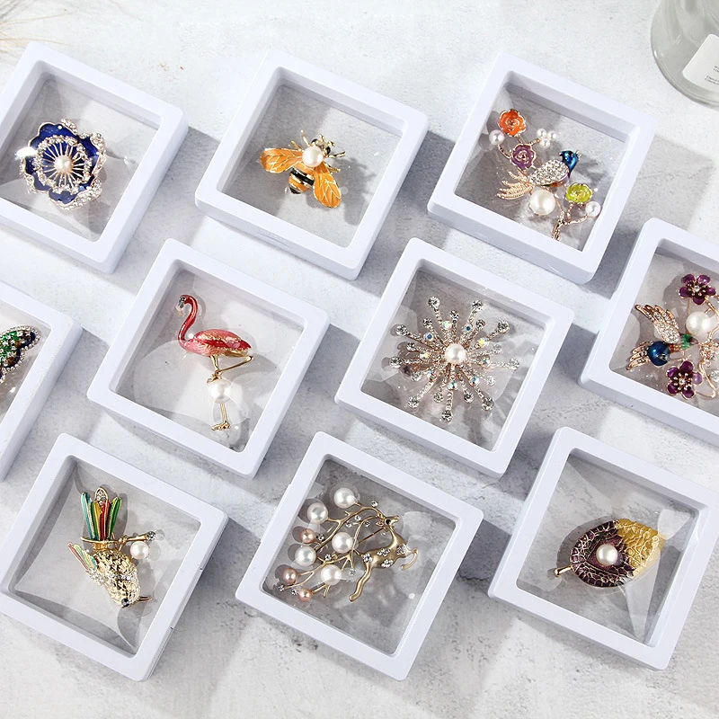 Immagine 5: Pellicola del PE Spilla Moneta Gemme Dei Monili Scatola di Immagazzinaggio Antipolvere Decorazione Mostra Sospeso Galleggiante Orecchini Ad Anello Display Rack Caso