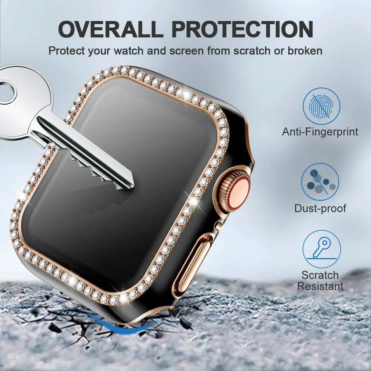 Bling Glass+Cover For Apple Watch case 45mm 41mm 40mm 44mm 42mm 38mm Diamond bumper+Screen Protector iWatch Series 9 SE 8 7 6 5