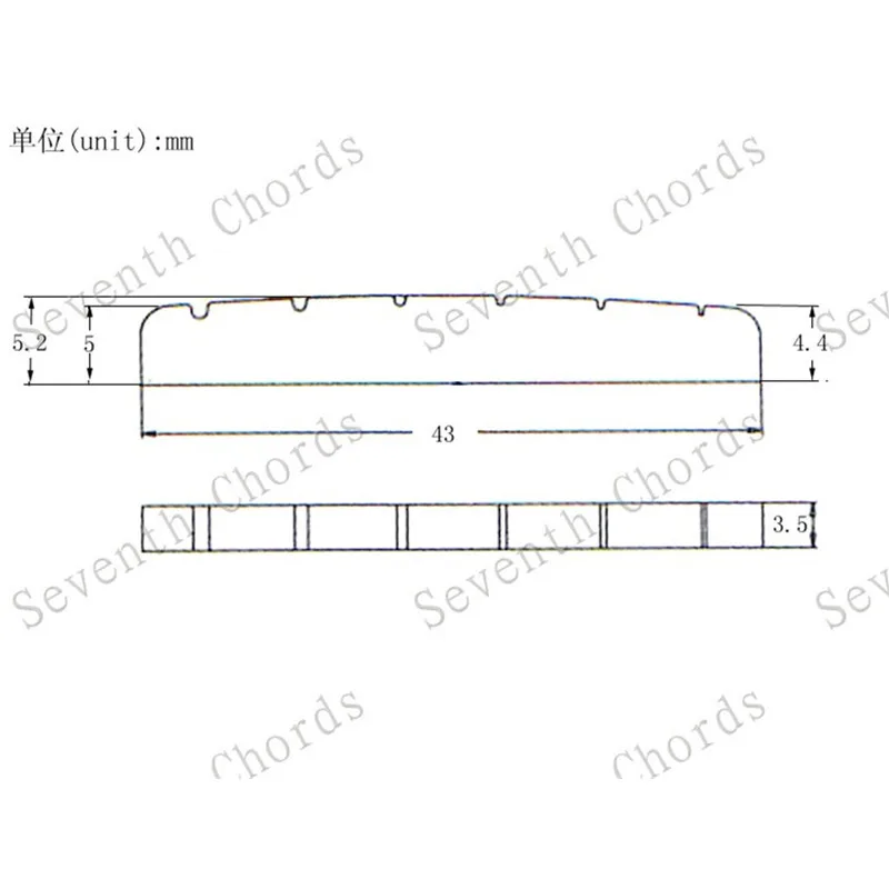 1 шт., латунная гайка для электрогитары, 6 струн, 43 мм * 3,5*5,2-4,4 мм
