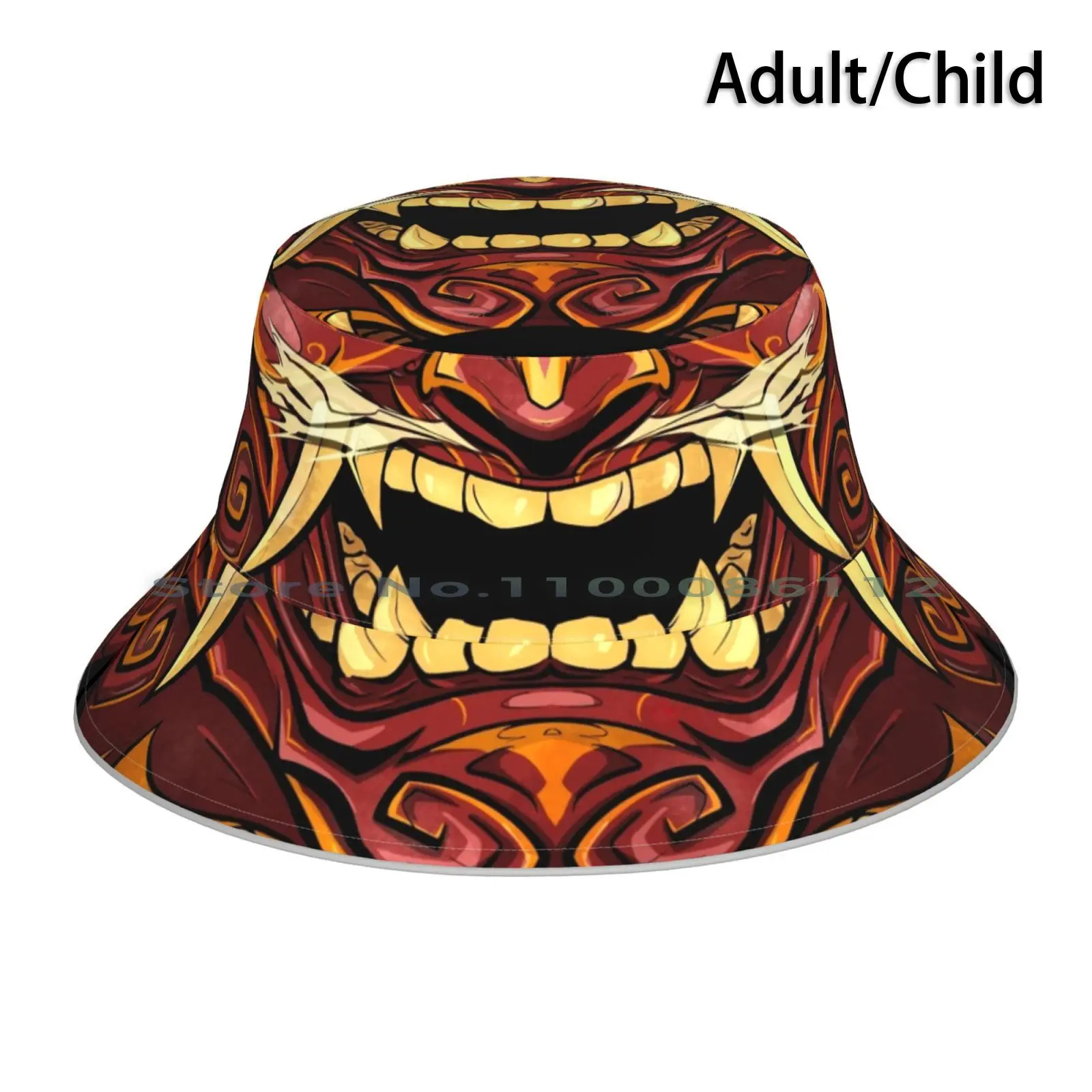 Menpo Oni Bucket Hat Sun Cap Mask Style Oni Menpo Japan Devil Deamon Sekiro Katana Foldable Outdoor Fisherman Hat