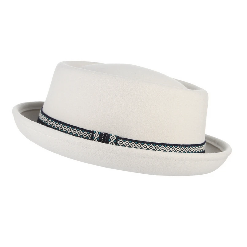 GEMVIE 100% Wool Felt Crushable Men Women White Porkpie Hat Curved Brim Pork Pie Wool Hat Unisex Autumn Winter Fedora