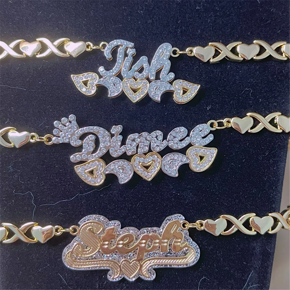 

DHQH 2025 Custom Name 3D Nameplate Necklace Personalized Letter Double Color Letter Name Pendant XOXO Necklace Gift For Women