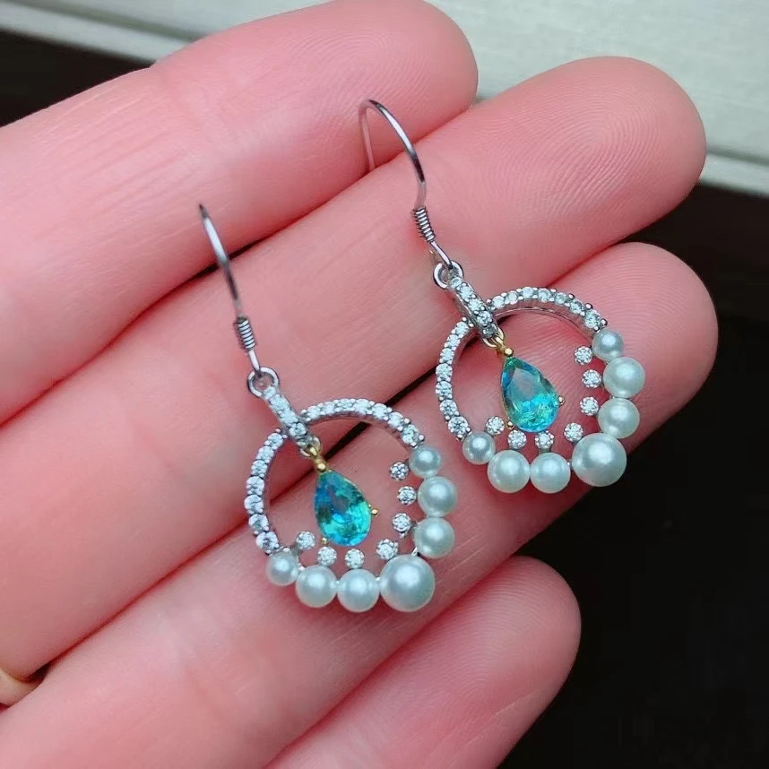 KJJEAXCMY fine jewelry 925 sterling silver inlaid Natural blue topaz women trendy water drop pearl gem pendant earrings set supp