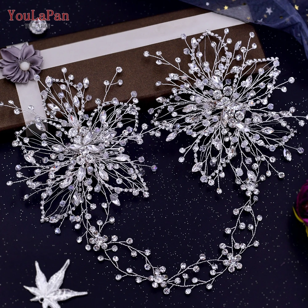 YouLaPan-Diadema de Tiara nupcial para mujer, diadema plateada hecha a mano, cadena para la cabeza, peine, accesorios de boda, HP401