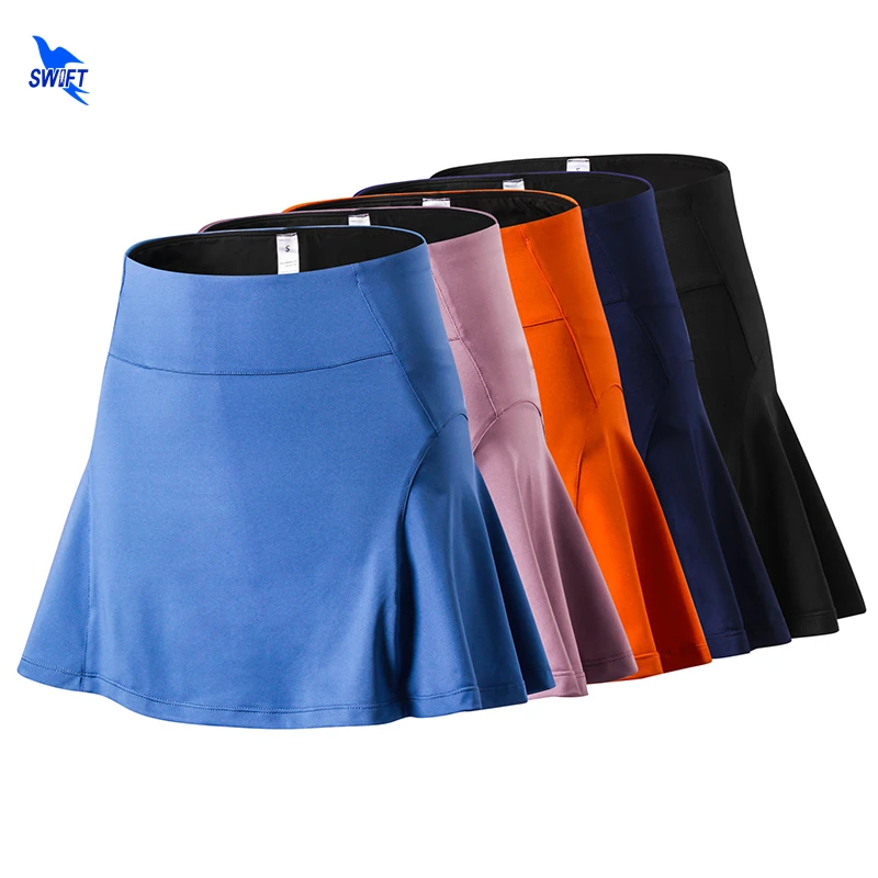 Anti Glare Stretch Shorts Liner Sport Tennis Skirt Quick Dry Loose Women Running Skirts Summer Badminton Skirt with Pocket