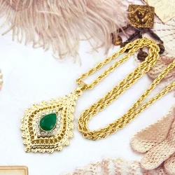 Sunspicems Chic Morocco Women Crystal Pendant Necklace Gold Color Rhinestone Arabic Necklace Muslim Bride Wedding Jewelry