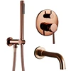 Robinet de douche en or rose brossé, double commande, douchette à main unique et bec, robinet de salle de bain chaud et froid, ensemble de douche 4