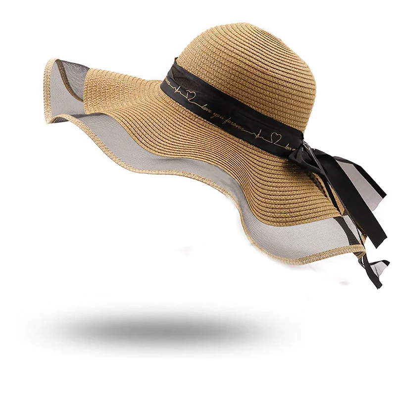 

Simple Girl Wide Brim Straw Hat Lace Beach Hats Women Fashion Ladies Summer UV Protection Foldable Sun Shade Cap Sunhat