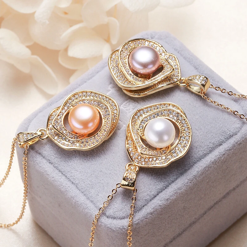 

Gorgeous Style 8-9MM Size Big Size Bread Round Shape Real Freshwater Pearl Pendant Jewelry Nice Party Wedding Gift 10pcs/lot