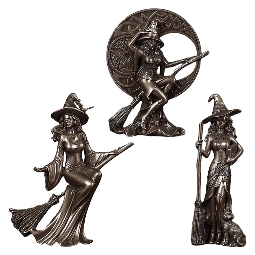 Indoor Witch Figurines Witchcraft Sculpture Home Office Desktop Decoration Angel Art Sculpture Pentacle Statue Fairy Garden