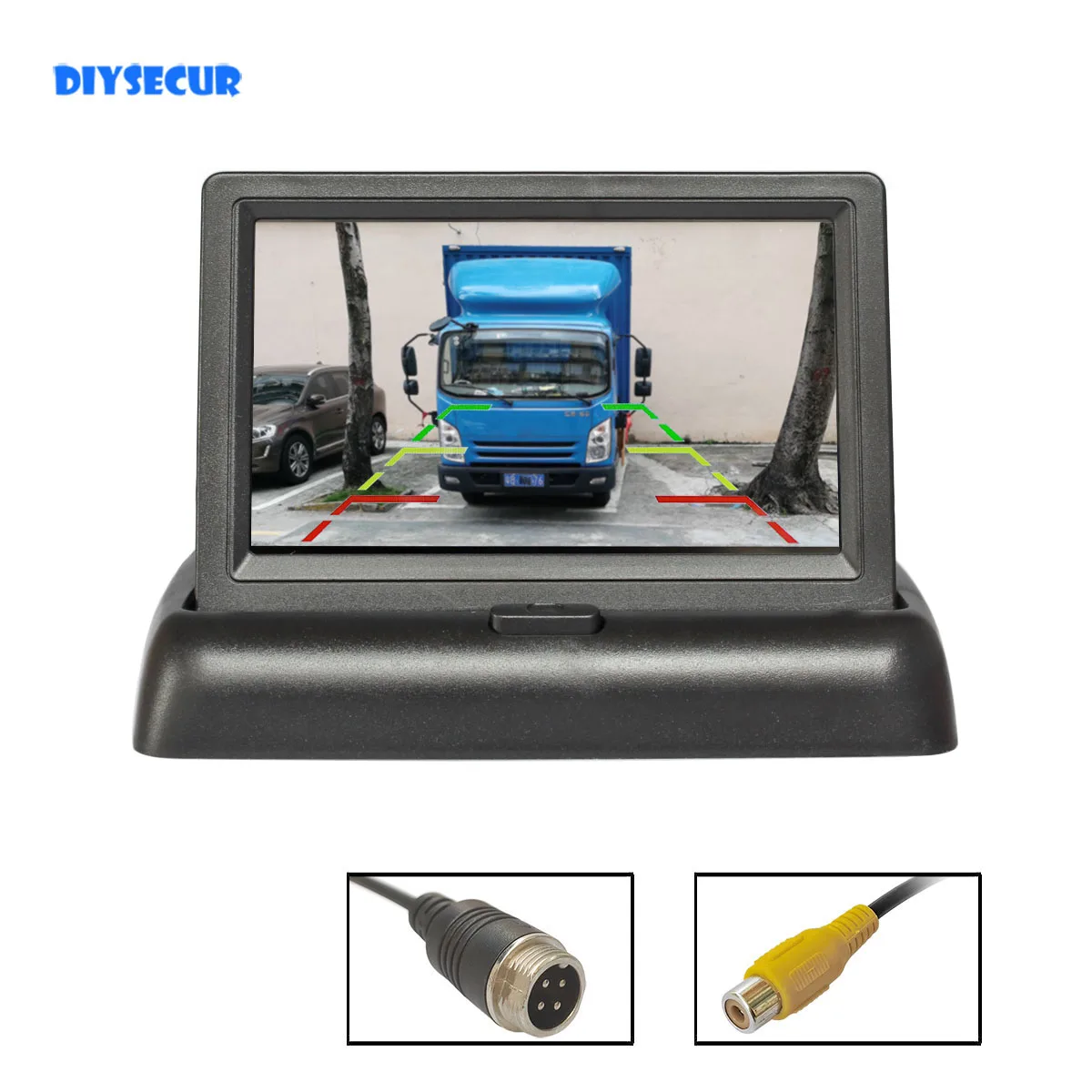 DIYSECUR 접이식 LCD 자동차 후방 보기 모니터, 카메라 DVD VCR용 비디오 입력 2 개, 4.3 인치