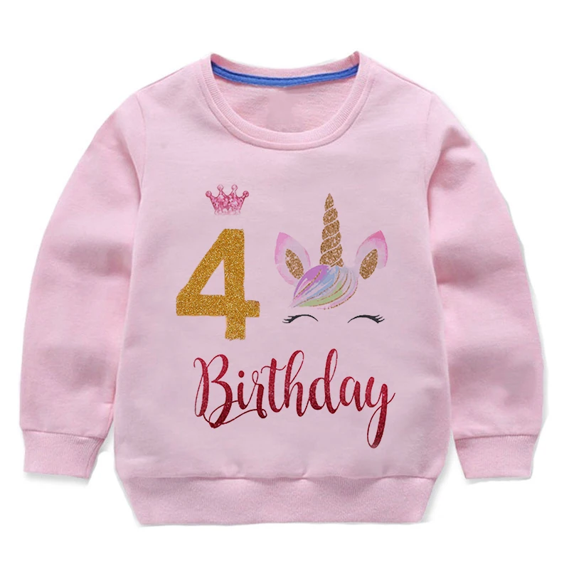 Birthday Unicorn Kids T-Shirts Children Tops Clothes Tee Baby Boy Girls Long Sleeve Tshirt 1 2 3 4 5 6 7 8 9Y Old Child Clothing