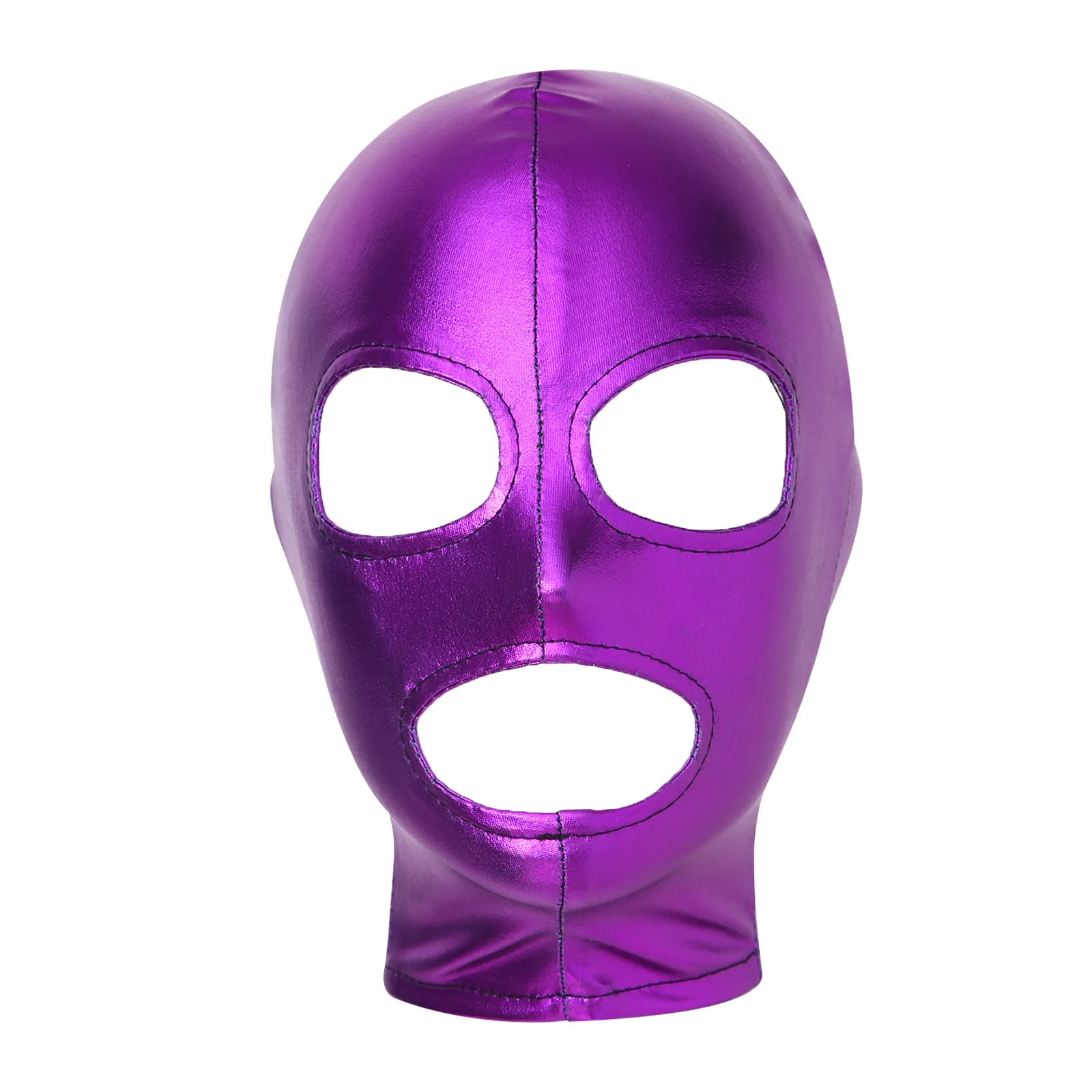 Men Women Shiny Metallic Latex Full Face Mask Cosplay Open Mouth Hole Headgear Fancy Halloween Party Club Costume