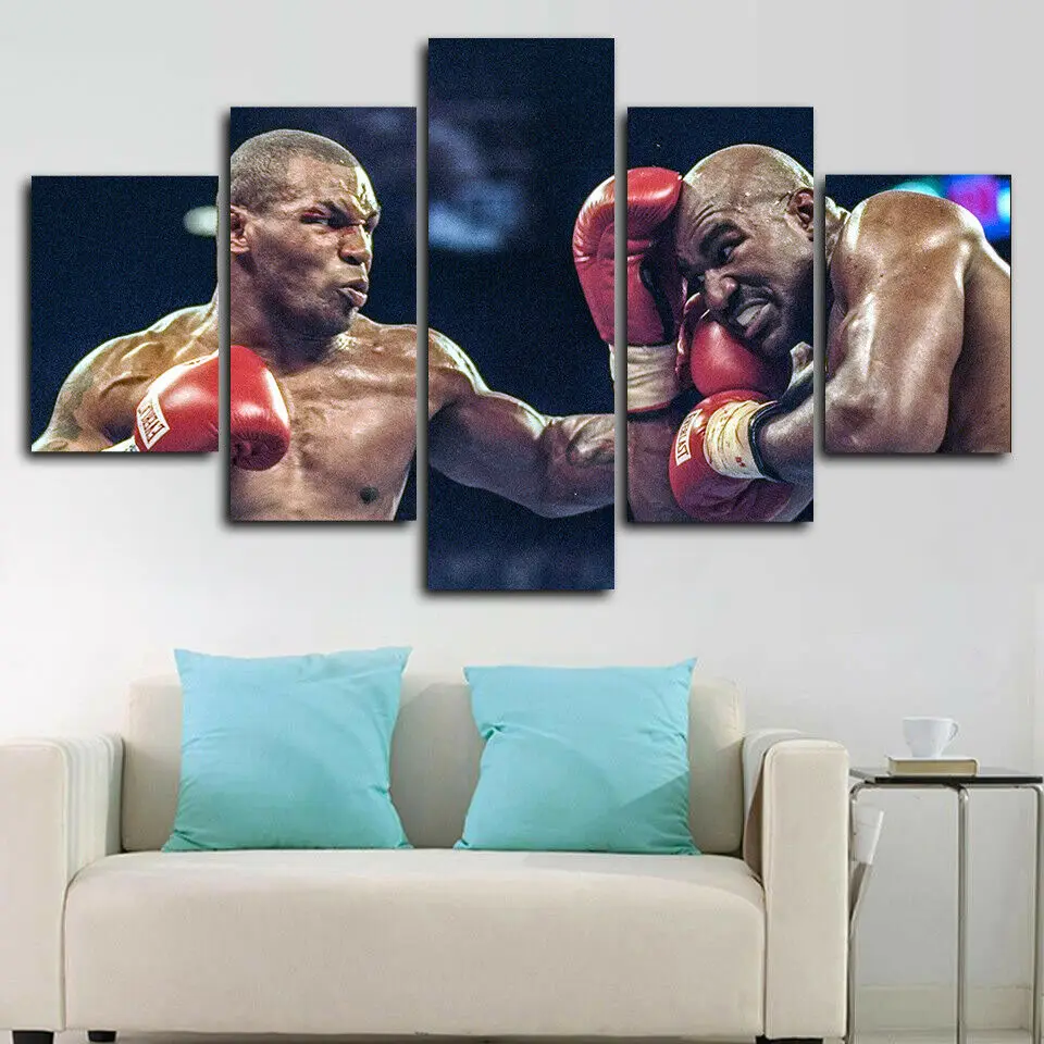 Mike Tyson Evander Holyfield Boxing 5 Panel Canvas Picture Print Wall Art Canvas Painting Wall Decor for Living Room No Framed