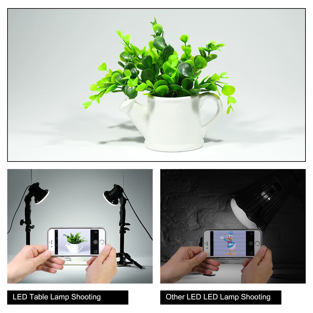 Boîte d'éclairage de table avec poignée d'ampoule, lampe LED 12W, trépied lumineux de 37cm, support pour studio photo, portrait, téléphone, photographie, 2 pièces