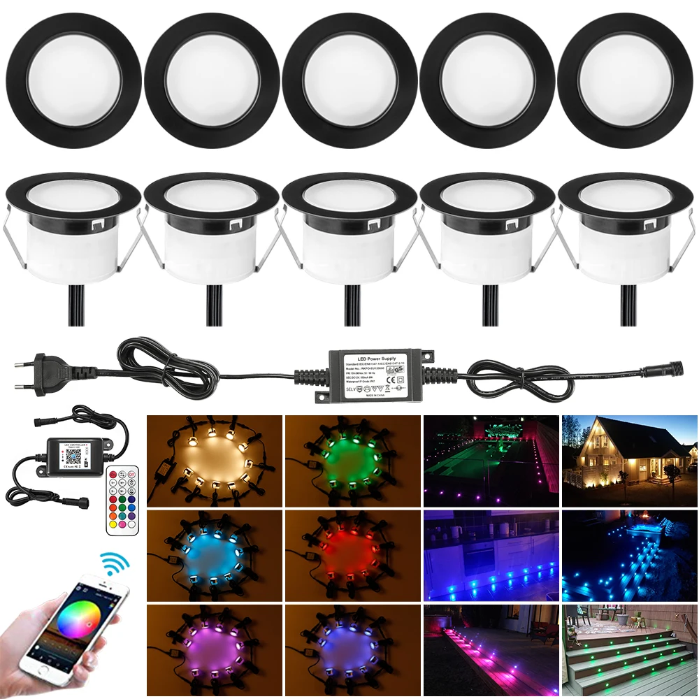 10pcs/lot Black WIFI App RF Remote Controller Timer 45mm 12V IP67 5pin RGBW Terrace LED Deck Stair Soffit Step Ingrond Up Lights