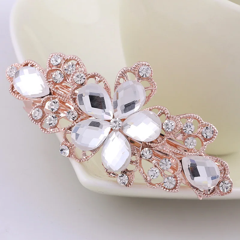 AINAMEISI24 Color Metal Flower Leaf Spring Clip Horizontal Clip Fashion Lady Hairpin Rhinestone Bridal Hair Accessories