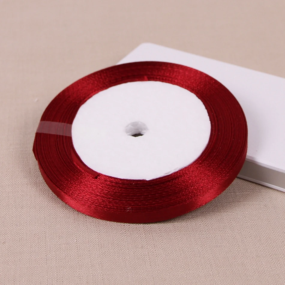 25Yards10mm 20mm 25mm 38mm 50mm Wine Red Crafts Satin Ribbon Gift Bow Sewing Party Wedding Decoration DIY Natural Ribbon Fabric