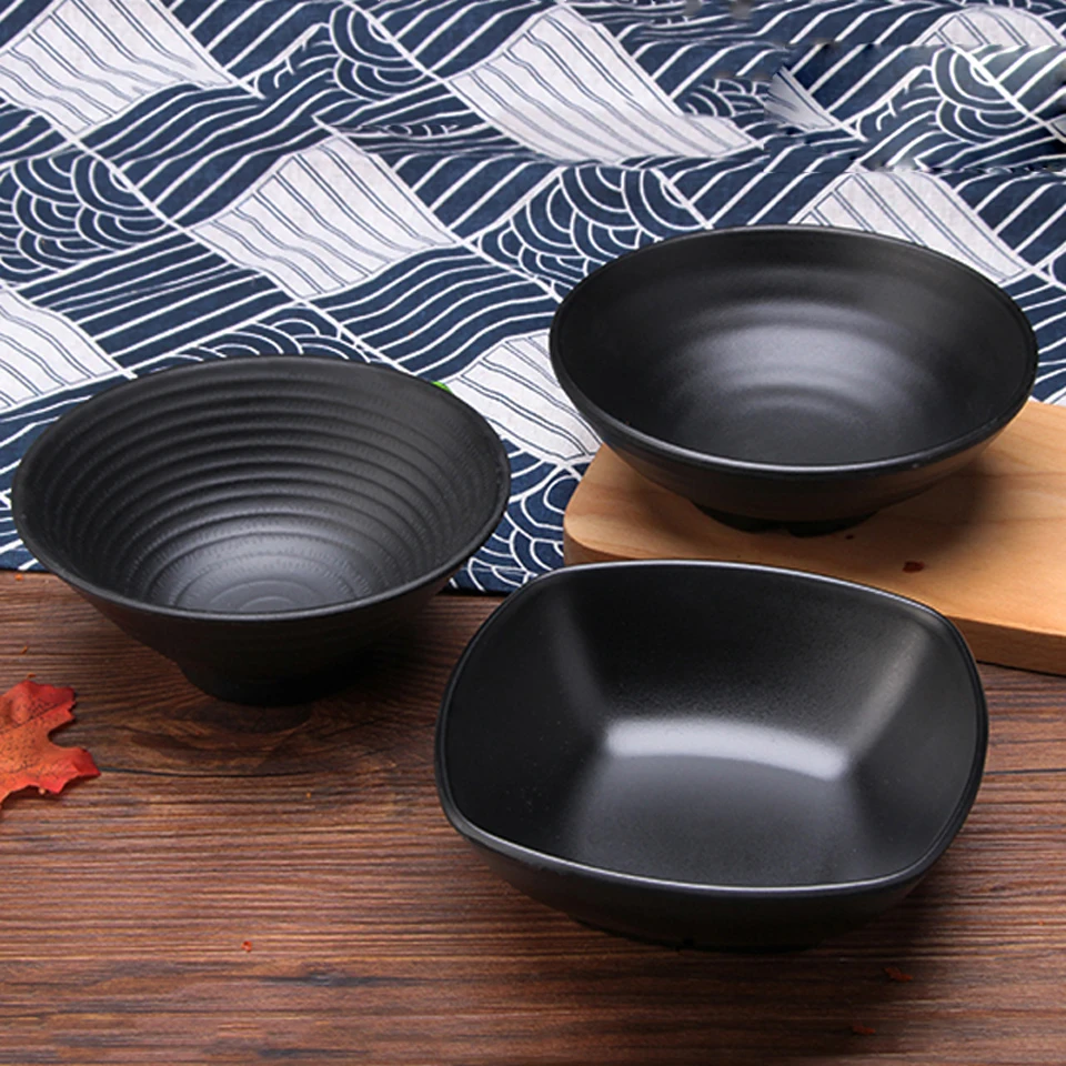 Matte Black Imitation Porcelain Small Bowl Restaurant Seasoning Melamine Tableware Commercial Anti-fall Soup Rice Noodle Bowl