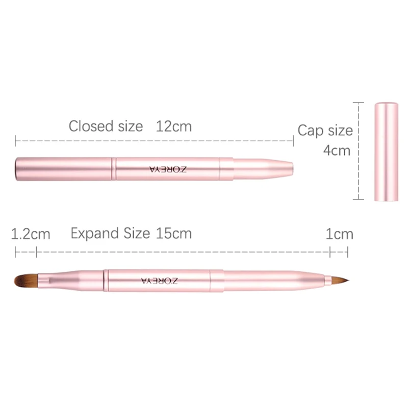 Zoreya 블랙 립 브러쉬 메이크업 도구 휴대용 화장품 아이 라인 브러쉬 금속 핸들 립스틱 완드 더블 헤드 개폐식 뷰티