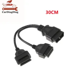 High Quality 30CM OBD2 16 Pin Cable Extension Splitter Male to Dual Female Y OBD 16Pin Cable 1-2 OBD Connector adapter