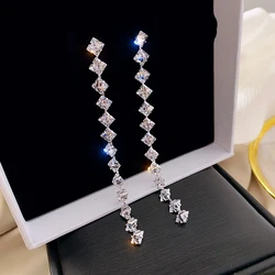 2021 New Luxury Rhinestone Crystal Long Tassel Earrings for Women Bridal Drop Dangling Earrings Party Wedding Jewelry Gifts