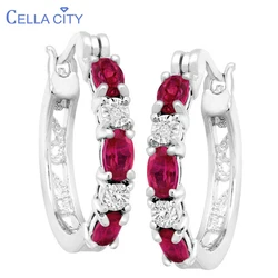 Cellacity Delicate Round Silver 925 Jewelry Gemstones Earrings for Women Oval shaped Ruby Ear drops Dating Female Gift Wholesale