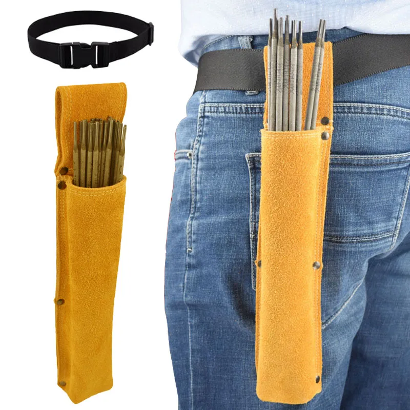 Welding Rod Storage Bag Tool Bag Electrode Holder Flame Retardant Cowhide Leather Hardware Waist Bag Buckle Storage Hiking